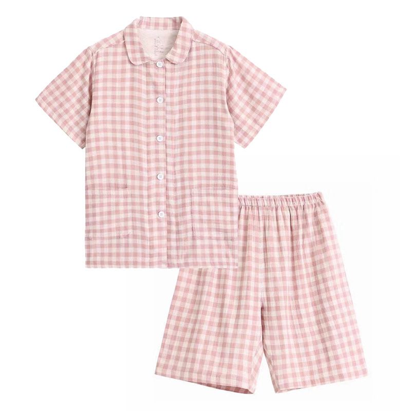 Japanese Cotton Pajama Suit Women Men Short Sleeve Women's Pink Small-Short