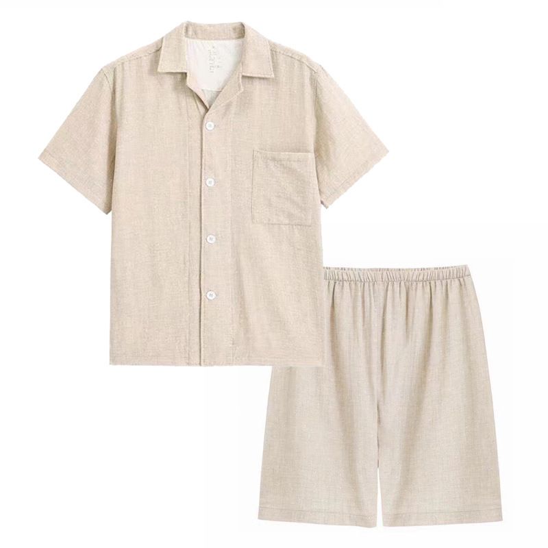 Japanese Cotton Pajama Suit Women Men Short Sleeve Women's Sky Blue-Short view 6