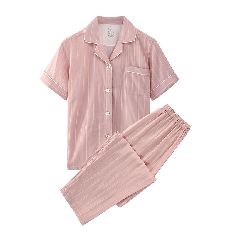 Japanese Cotton Pajama Suit Women Men Short Sleeve Women's vertical