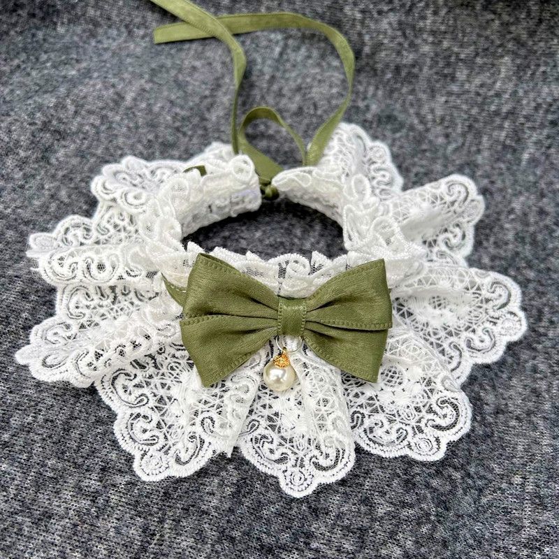 Dog Cat Bib Scarf Bow Tie Pet Accessories Green Burgundy M lace length 25cm view 3
