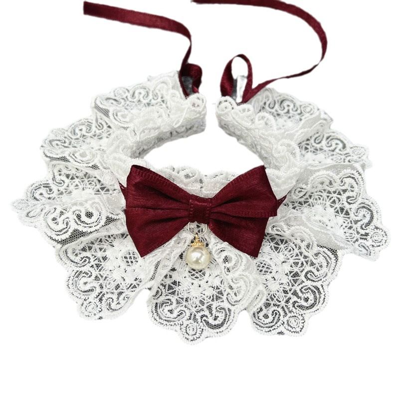 Dog Cat Bib Scarf Bow Tie Pet Accessories Green Burgundy M lace length 25cm view 5