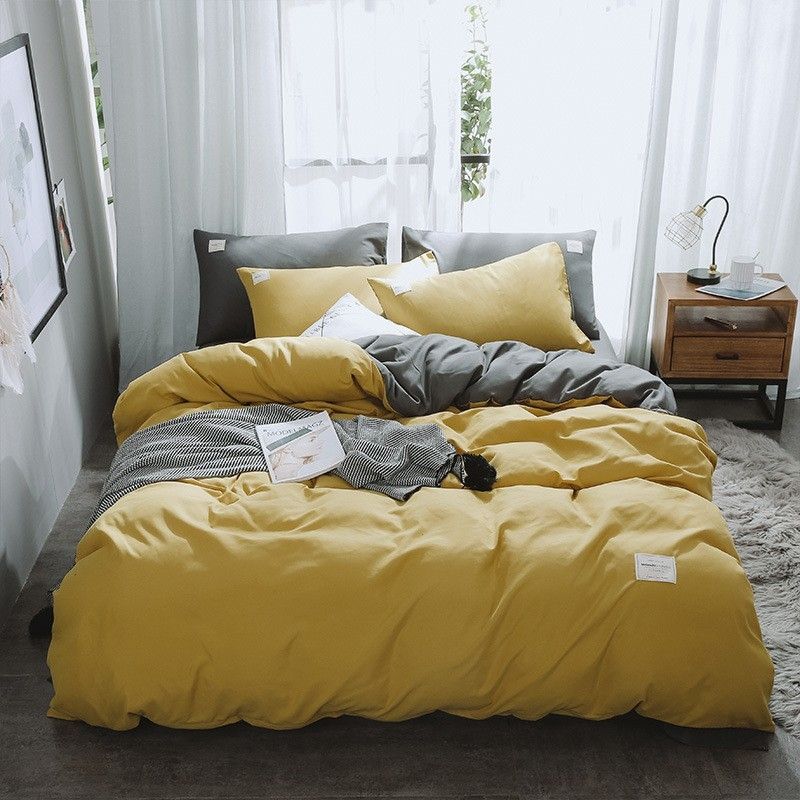 Qianjin Cotton Solid Color 4 Piece Bedding Set Dark Gray + light gray ☆ 1.5 m view 3