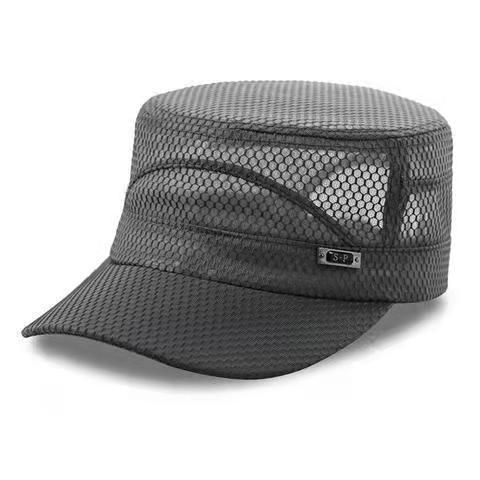 Men Mesh Flat Top Hat Sun Protection Outdoor Full network light gray Adjustable view 4