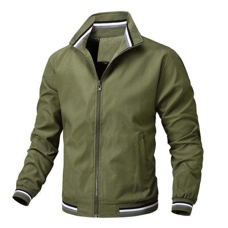 Men Jacket Stand Collar Spring Polyester Bean Green XL Size: XL view 6
