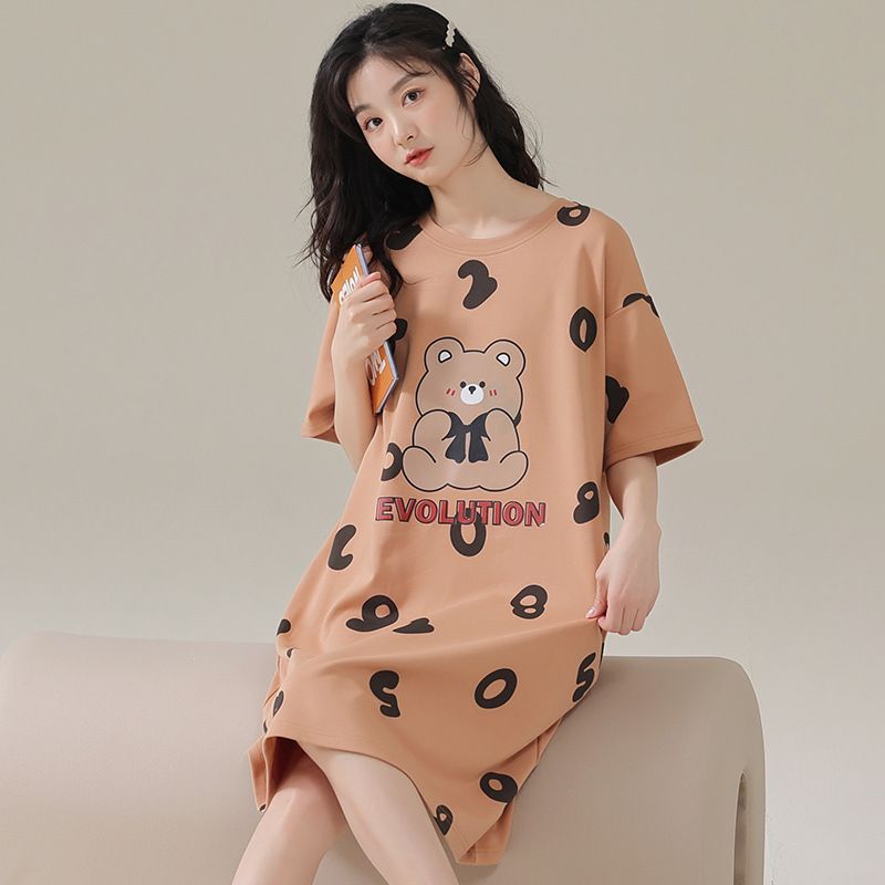 Women Summer Sleepwear Polyester Loose Dress Yellow XL view 6