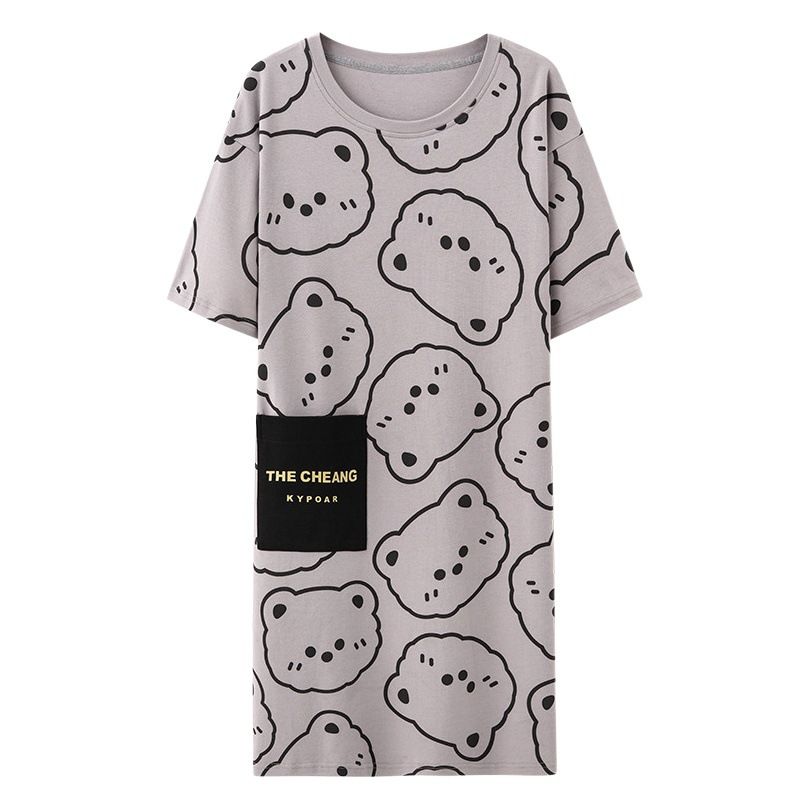 Women Summer Sleepwear Polyester Loose Dress Blue view 2