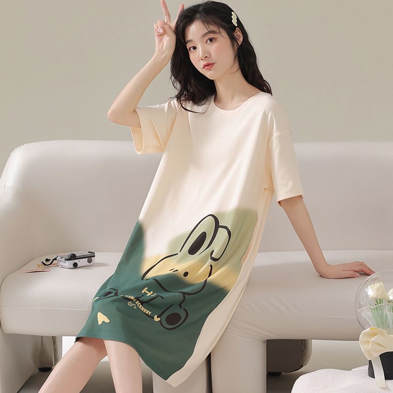 Women Summer Sleepwear Polyester Loose Dress Blue XXL view 3