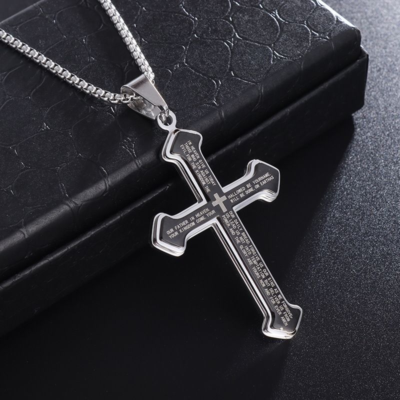 Puhai Stainless Steel Cross Necklace Silver Snake Bone view 4