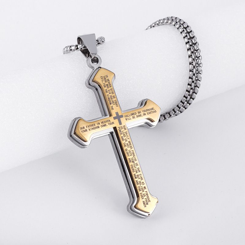 Puhai Stainless Steel Cross Necklace Silver Snake Bone Black view 2