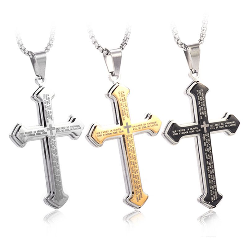 Puhai Stainless Steel Cross Necklace Silver Snake Bone Black view 5