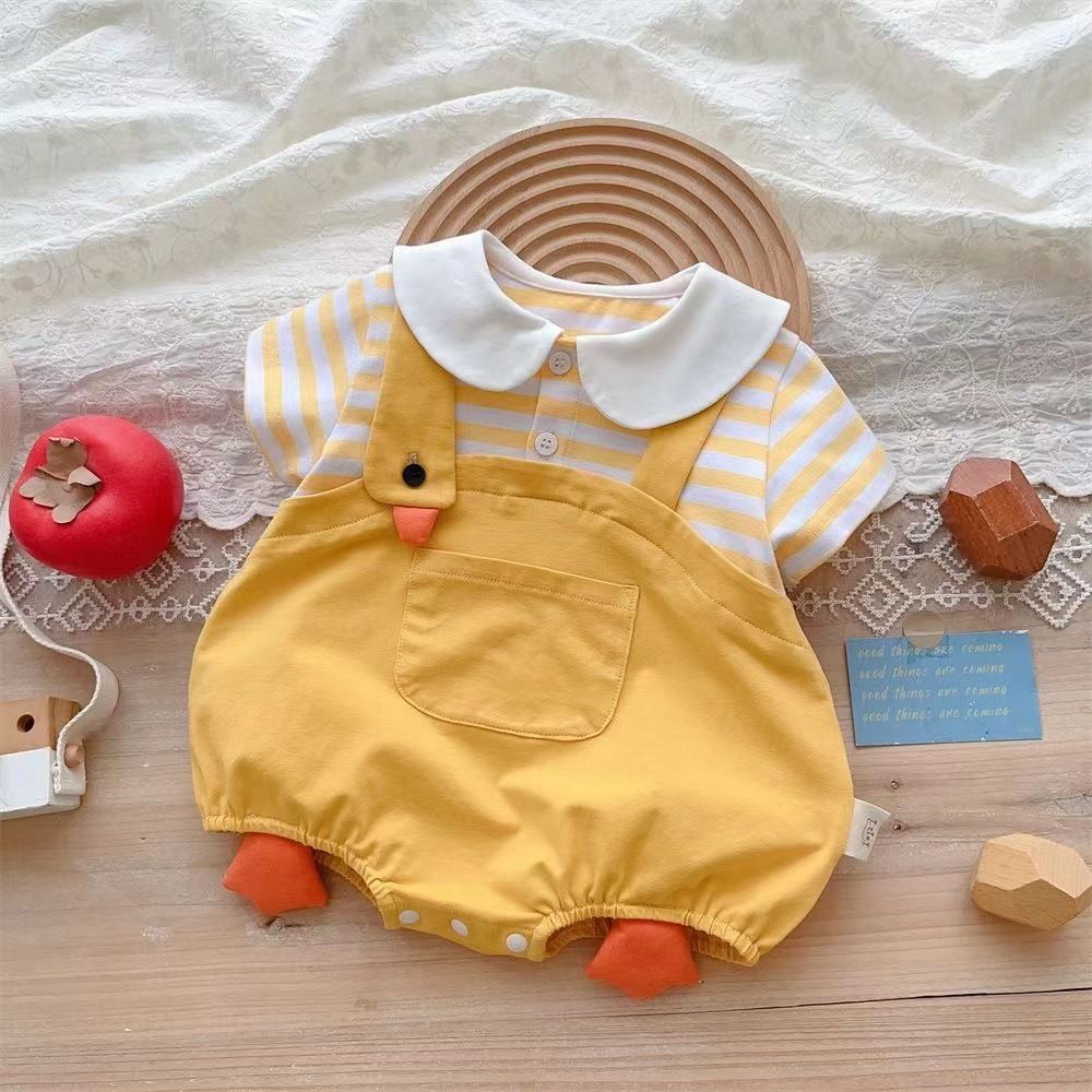 Baby Cotton Short Sleeve Summer Onesie 66cm Green [lapel fish frog bag fart]] 90cm view 5