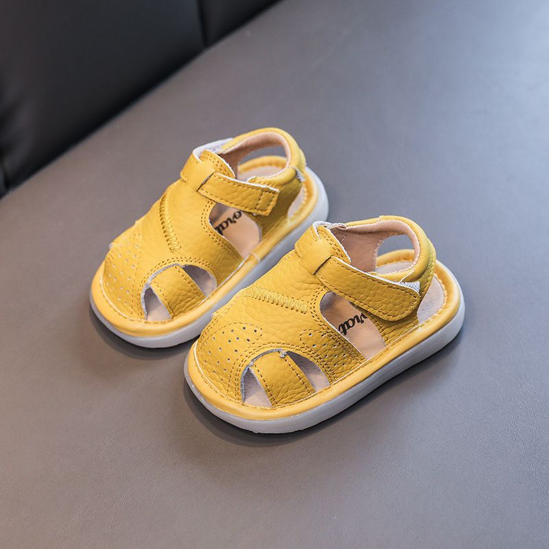 Baby Leather Sandals Bocai Cat Velcro Non Slip Yellow 16 yards inner length 12.5 — image 1
