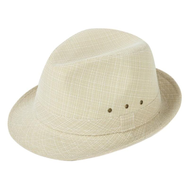 Men's Linen Top Hat Summer Dome Curled Brim Hong Kong and Macao Ma Light Grey 59# view 2