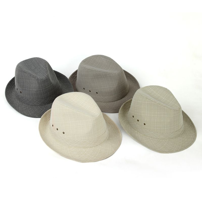 Men's Linen Top Hat Summer Dome Curled Brim Hong Kong and Macao hemp deep gray 59# view 4