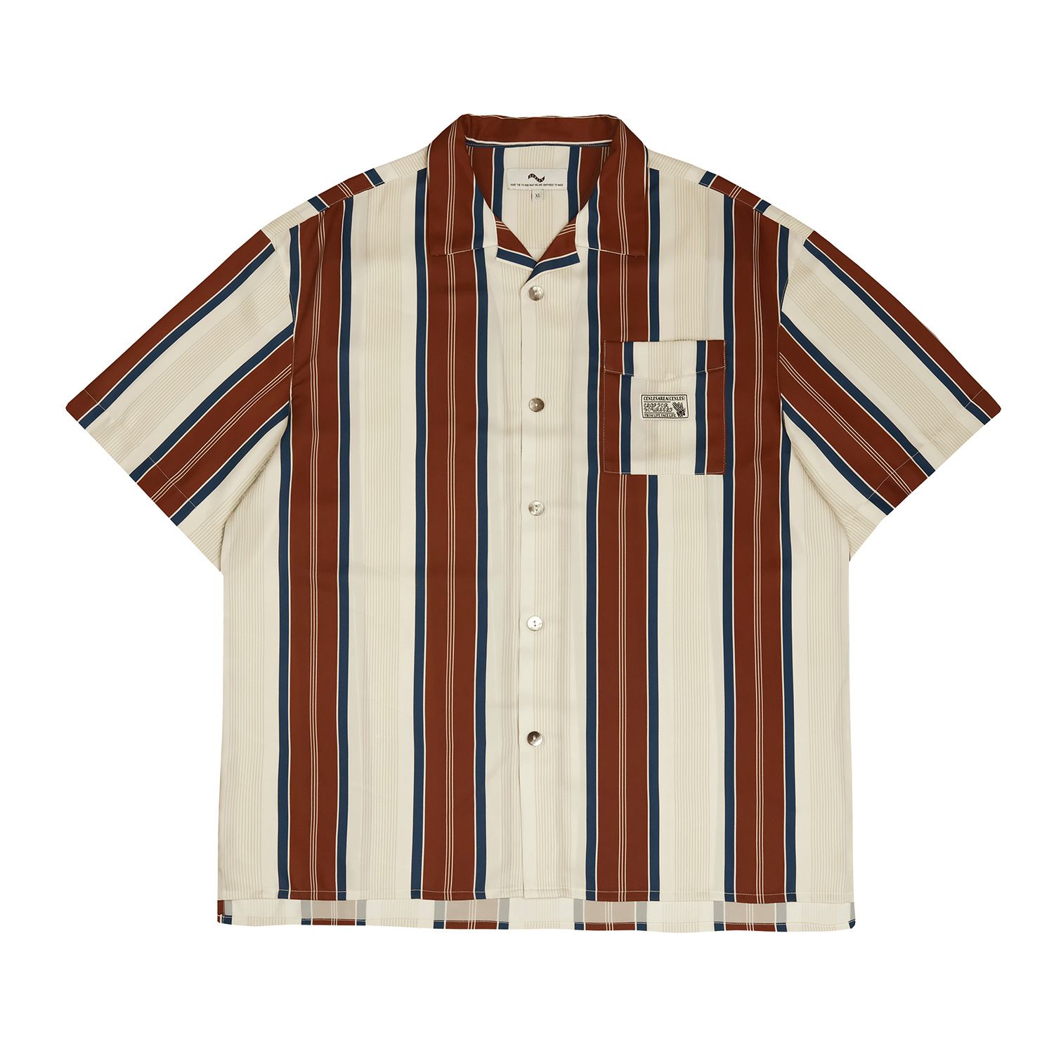 Men Short Sleeve Shirt American Style Stripe C125 Brown XL