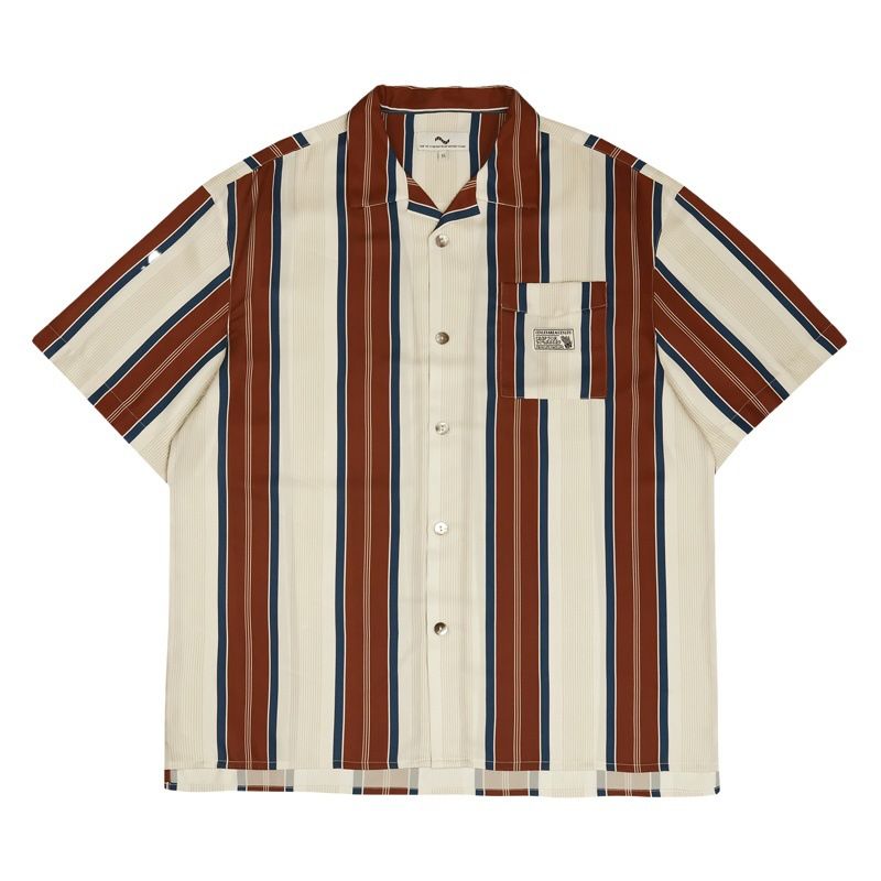 Men Short Sleeve Shirt American Style Stripe C125 Brown 2XL view 2