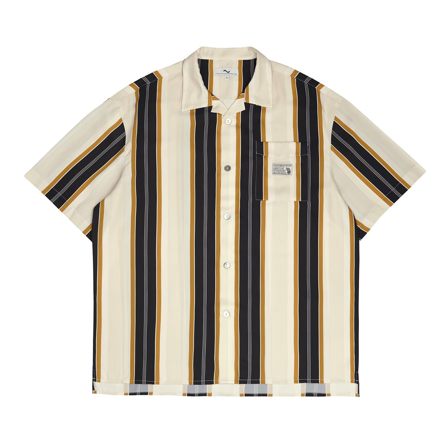 Men Short Sleeve Shirt American Style Stripe C125 Black