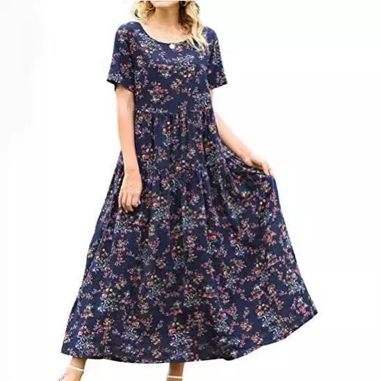 Women Floral Long Dress Short Sleeve Polyester Picture color 10 XL Size: XL view 5