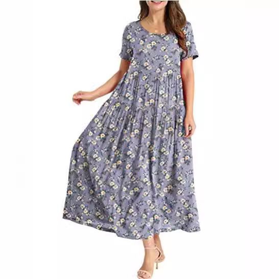 Women Floral Long Dress Short Sleeve Polyester Picture color 10 XL Size: XL view 7