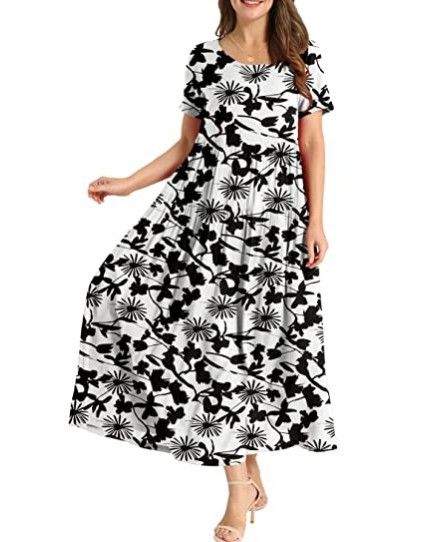 Women Floral Long Dress Short Sleeve Polyester Picture Color 21 XXL Size: XXL