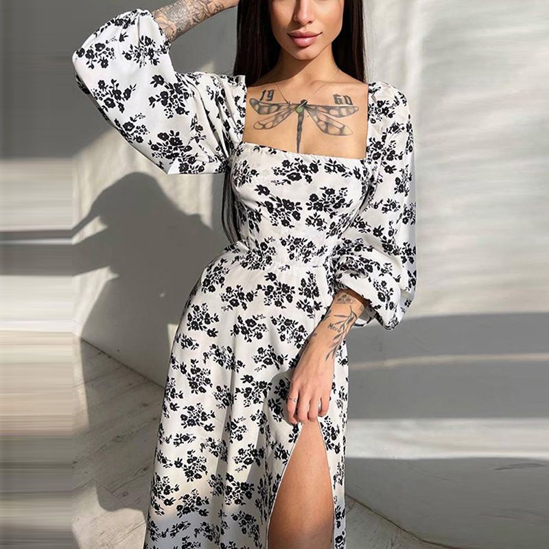 Hong Hao Women Printed Backless Long Dress Spring 2026 White 3XL view 4