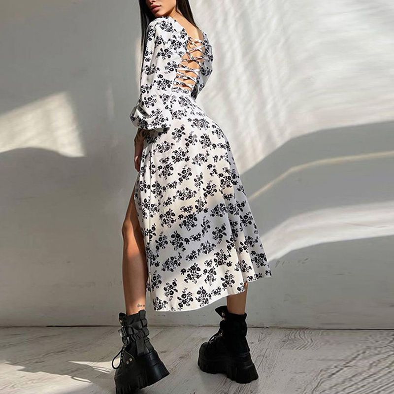 Hong Hao Women Printed Backless Long Dress Spring 2026 White 3XL view 6