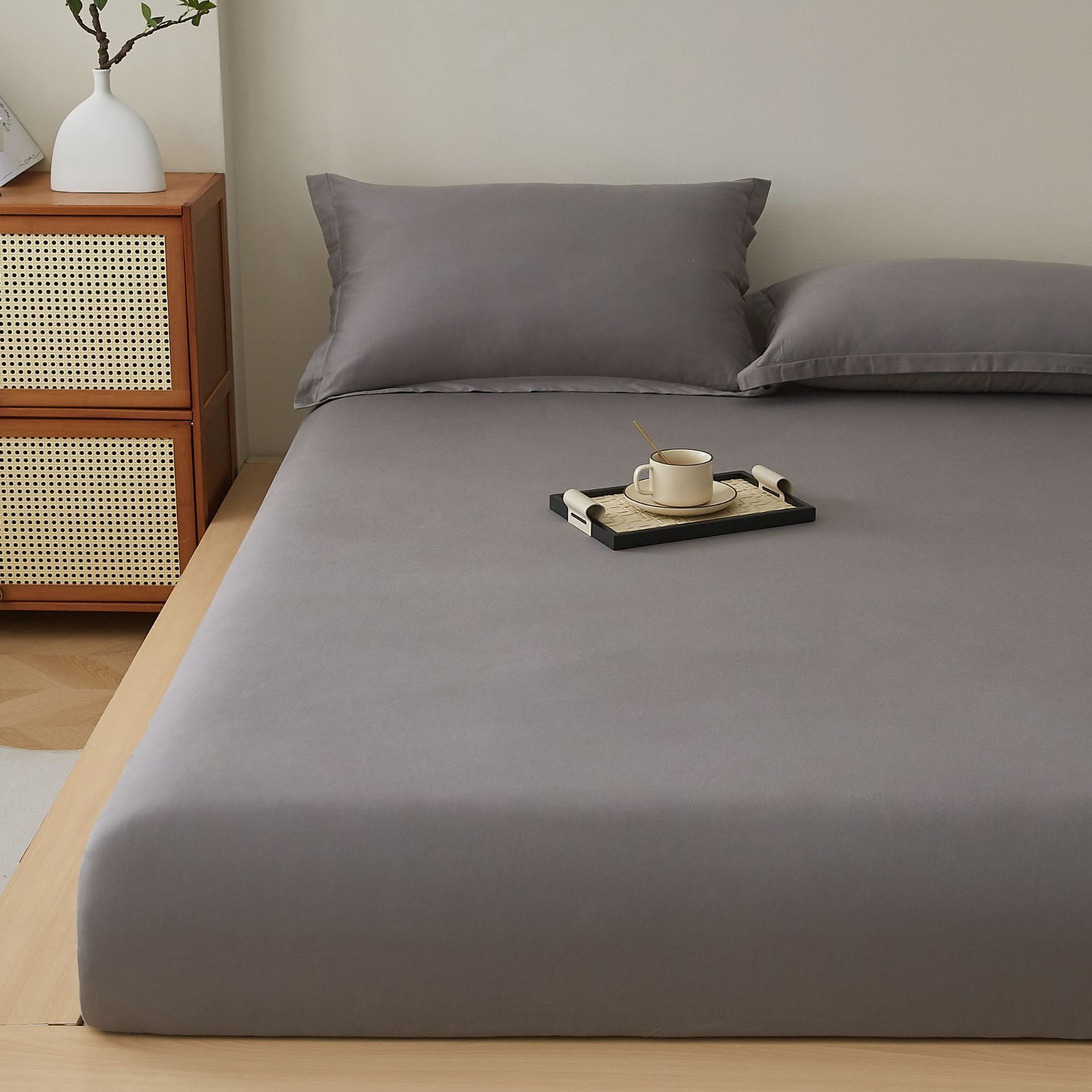 Pure Cotton Mattress Cover Non Slip Bed Sheet 40s Smoky purple 160*200cm standard view 2
