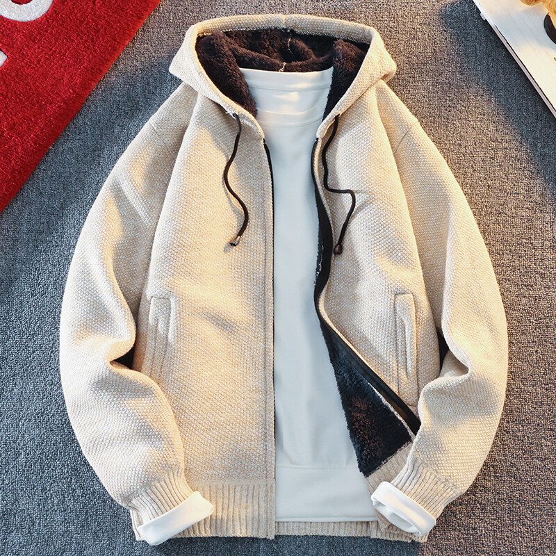 Men Hooded Thick Knitwear Loose Long Sleeve Blue Gray view 5