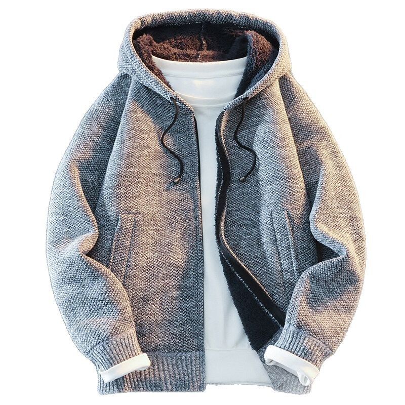 Men Hooded Thick Knitwear Loose Long Sleeve Dark gray 3XL view 6