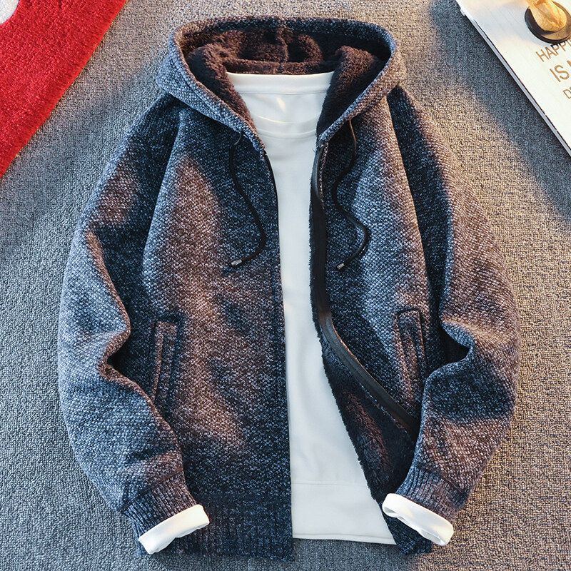 Men Hooded Thick Knitwear Loose Long Sleeve Burgundy 2XL view 4