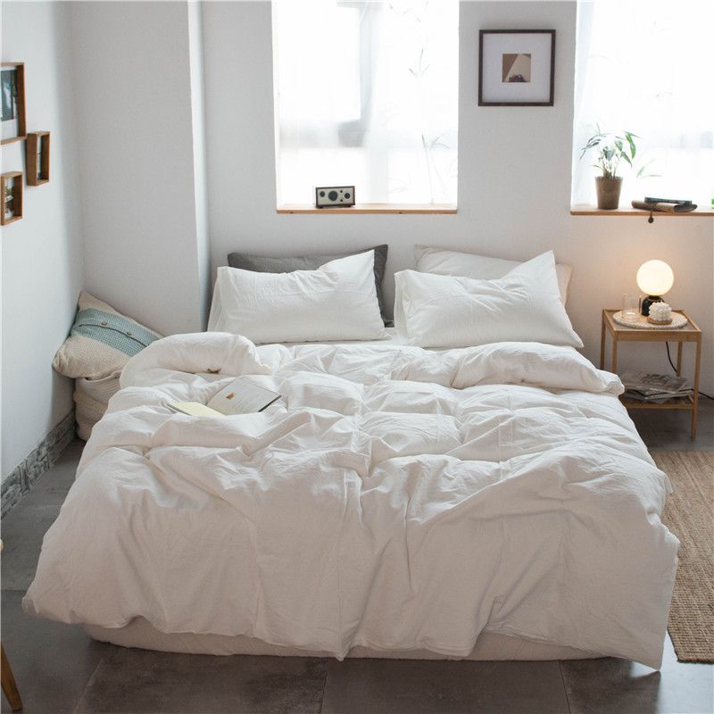 Cotton 4 Piece Set Modern Minimalist White Bed hat kit_1.5m bed-quilt cover — image 1