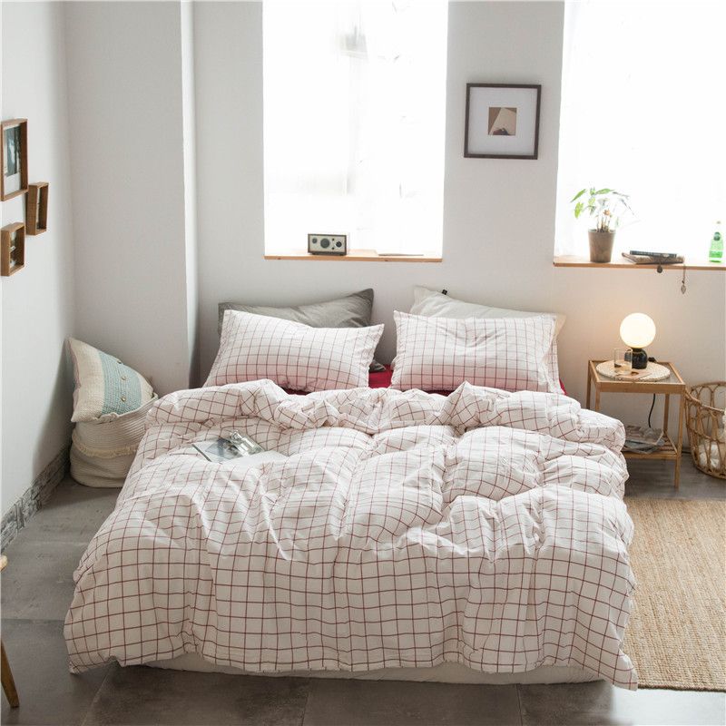 Cotton 4 Piece Set Modern Minimalist White Bed sheet kit_1.5m bed-quilt cover — image 1