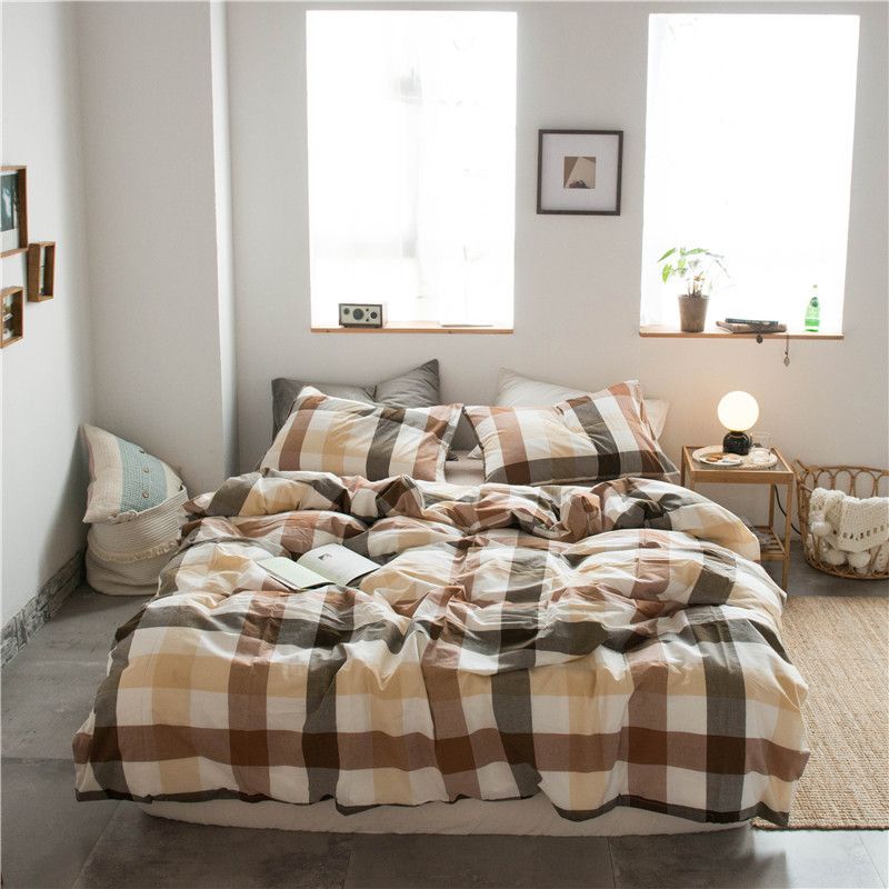 Cotton 4 Piece Set Modern Minimalist White Bed sheet kit_1.2m bed-quilt cover — image 1