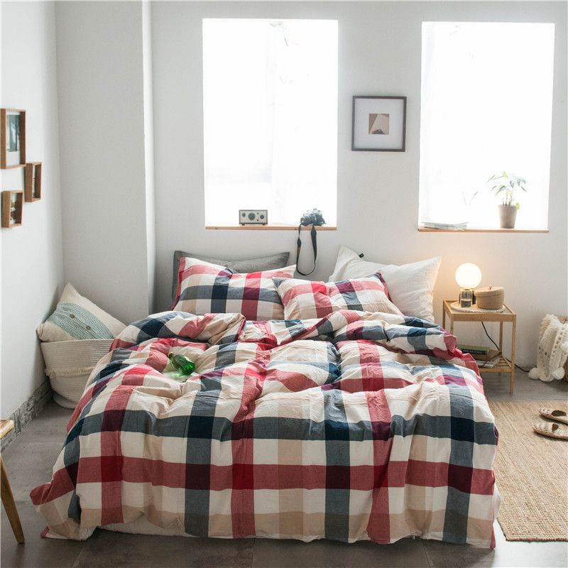 Cotton 4 Piece Set Modern Minimalist White Bed sheet kit_1.5m bed-quilt cover — image 1