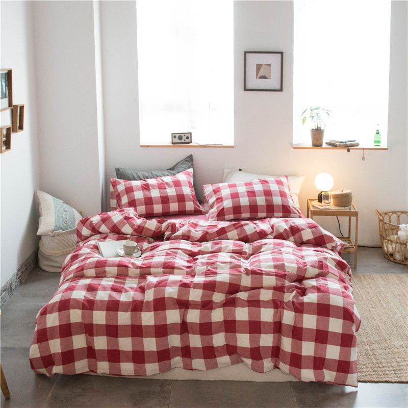 Cotton 4 Piece Set Modern Minimalist White Bed sheet kit_1.2m bed-quilt cover — image 1