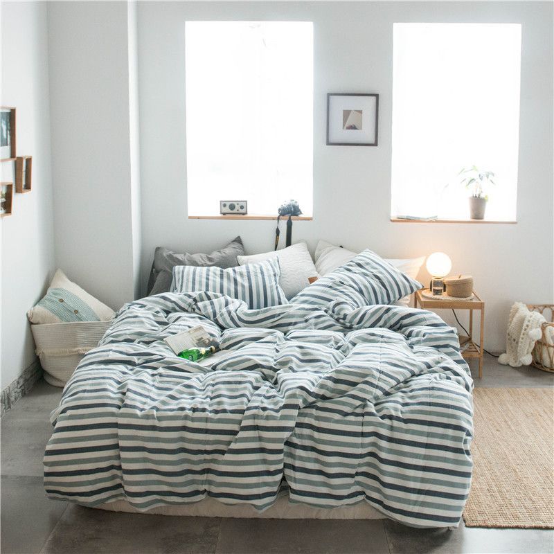 Cotton 4 Piece Set Modern Minimalist White Bed sheet kit_1.8m bed-quilt cover — image 1
