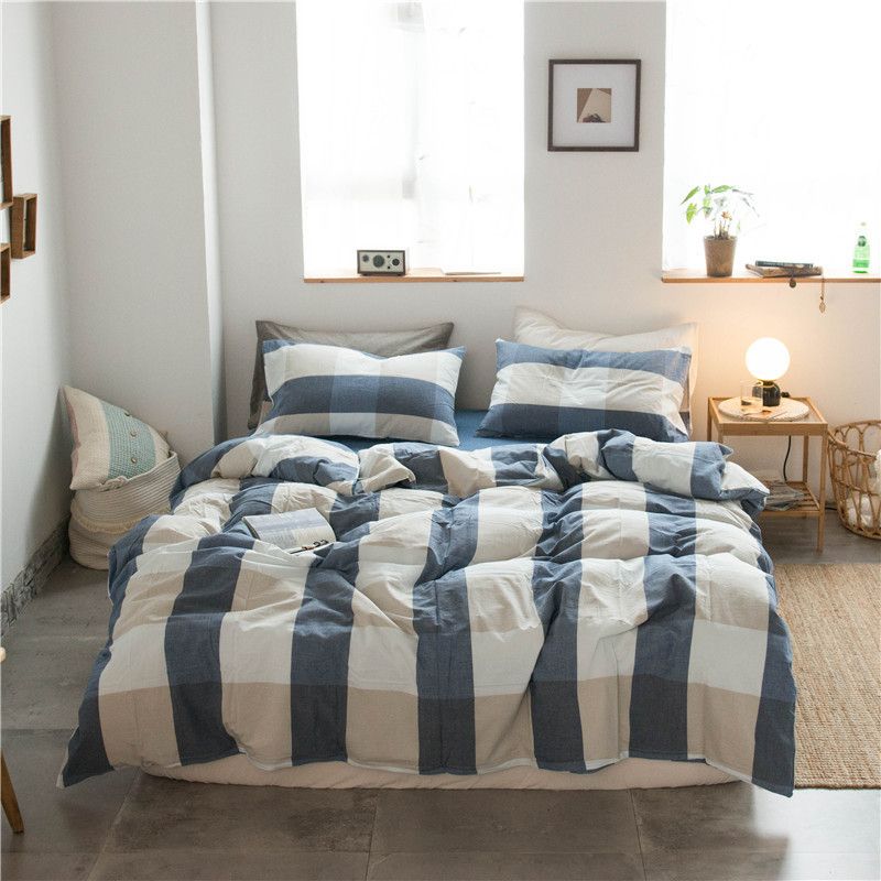 Cotton 4 Piece Set Modern Minimalist White Bed sheet kit_1.2m bed-quilt cover — image 1