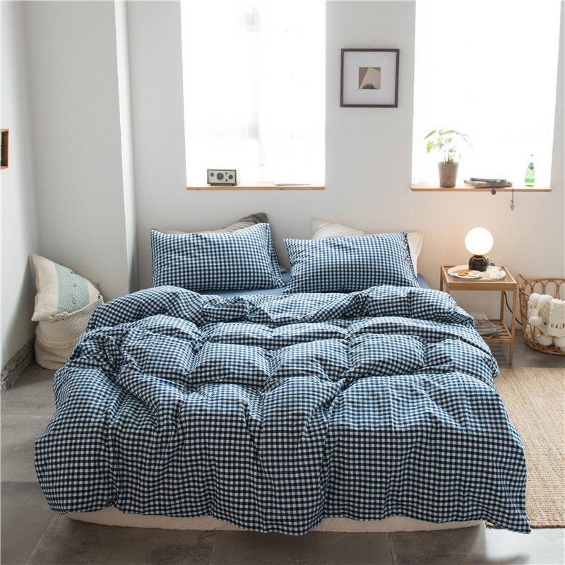 Cotton 4 Piece Set Modern Minimalist White Bed hat kit_1.5m bed-quilt cover — image 1