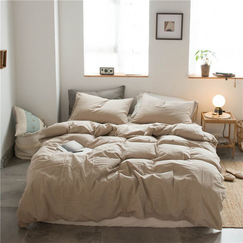Cotton 4 Piece Set Modern Minimalist White Bed hat kit_1.8m bed-increase quilt — image 1