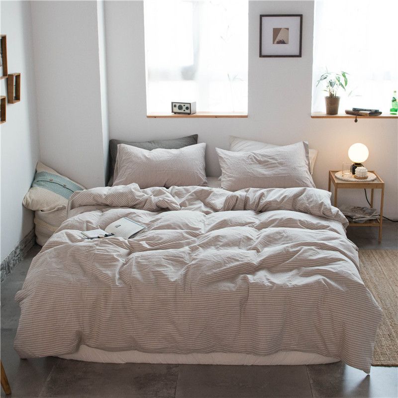 Cotton 4 Piece Set Modern Minimalist White Bed hat kit_1.8m bed-increase quilt — image 1