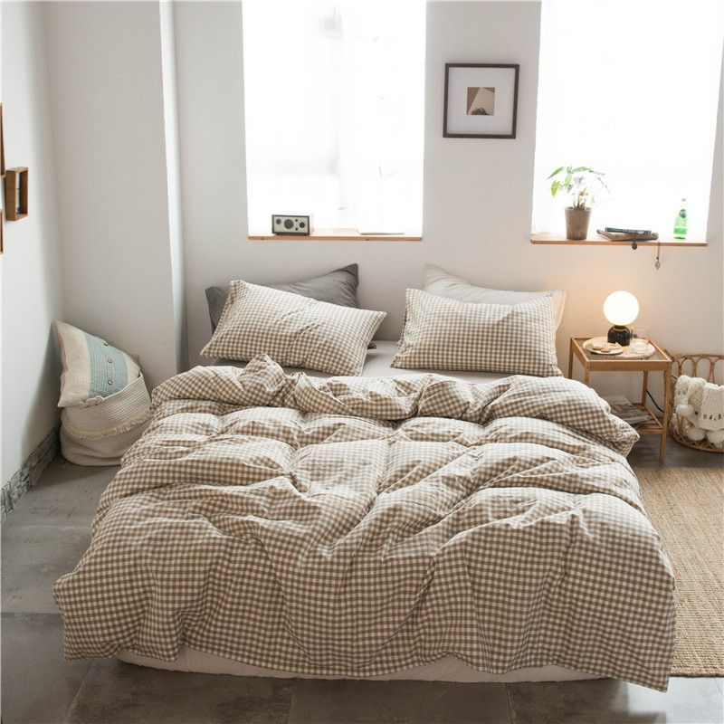 Cotton 4 Piece Set Modern Minimalist White Bed hat kit_1.8m bed-increase quilt — image 1