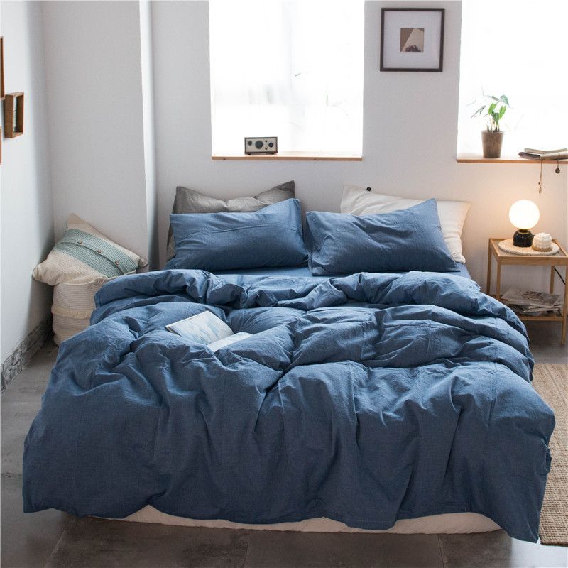Cotton 4 Piece Set Modern Minimalist White Bed hat kit_1.8m bed-increase quilt — image 1