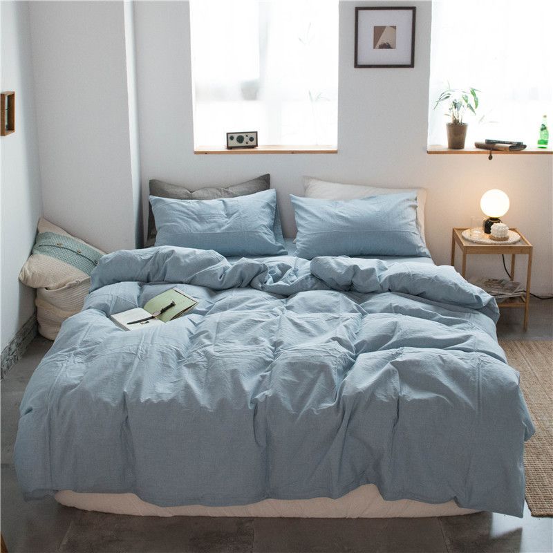 Cotton 4 Piece Set Modern Minimalist White Bed sheet kit_2.0m bed-enlarged — image 1