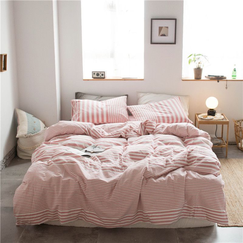 Cotton 4 Piece Set Modern Minimalist White Bed hat kit_1.8m bed-increase quilt — image 1
