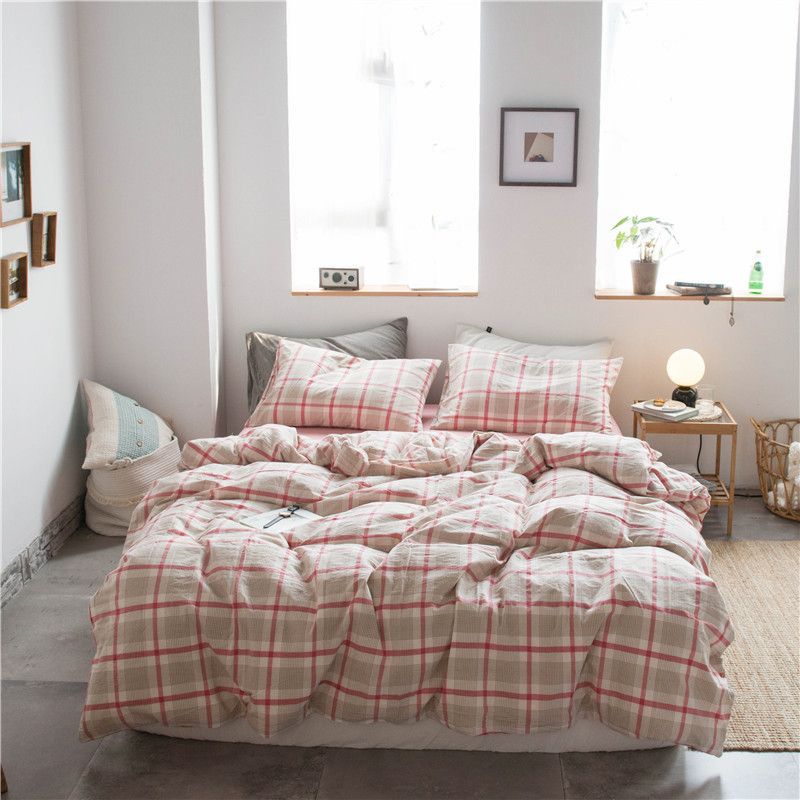 Cotton 4 Piece Set Modern Minimalist White Bed sheet kit_1.8m bed-quilt cover — image 1