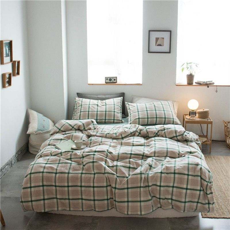 Cotton 4 Piece Set Modern Minimalist White Bed sheet kit_2.0m bed-enlarged — image 1