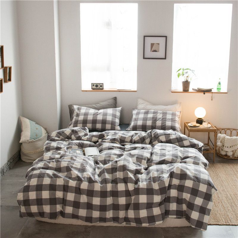 Cotton 4 Piece Set Modern Minimalist White Bed sheet kit_1.5m bed-quilt cover — image 1