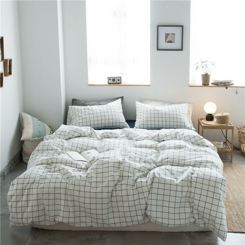 Cotton 4 Piece Set Modern Minimalist White Bed hat kit_1.8m bed-quilt cover — image 1