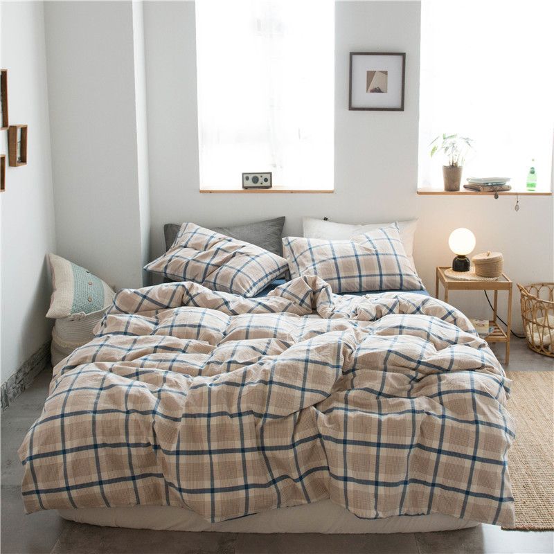 Cotton 4 Piece Set Modern Minimalist White Bed hat kit_1.8m bed-quilt cover — image 1