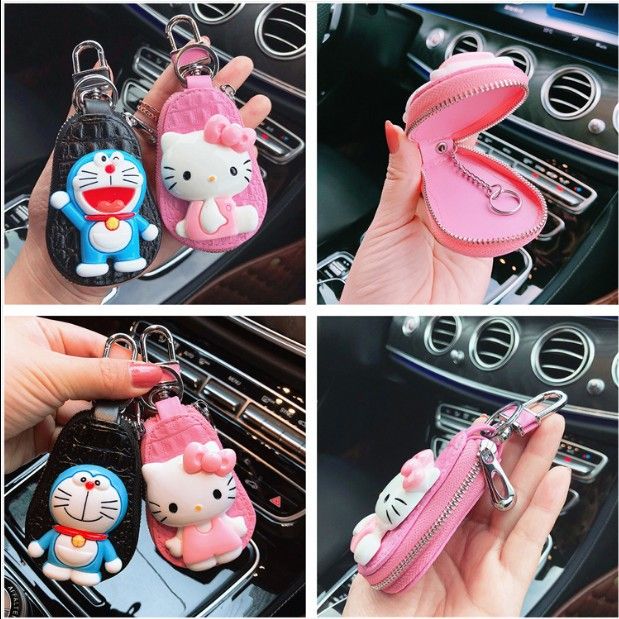 Cartoon Key Bag for Kia Lexus Black Blue Smiling Ding cat view 3